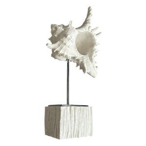 13" Tall White Murex Seashell Conch Nautical Decor Sculpture on Stand NWOT